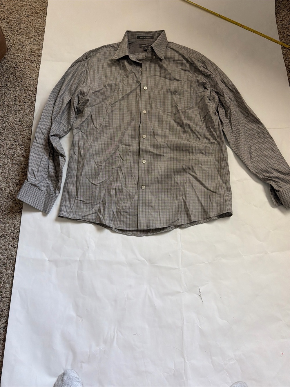 Eddie Bauer Men's Gray Plaid Button-Up Dress Shirt
